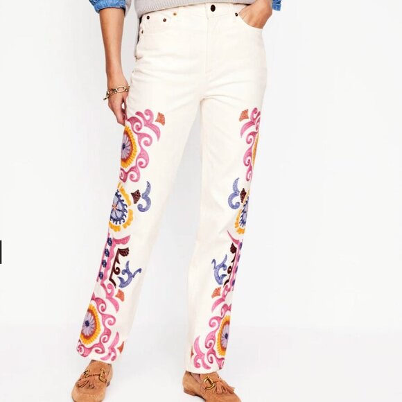 Boden Denim - Boden Women's White Embroidered‎ Jeans